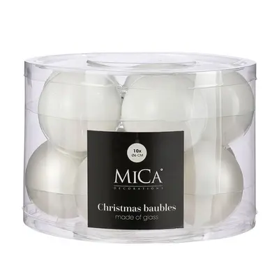 Ялинкові скляні кульки Mica Decorations компл. 10 шт, Ø 6см, білі