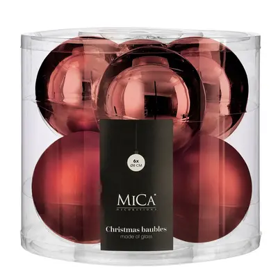 Ялинкові скляні кульки Mica Decorations компл. 6 шт, Ø 8 см, вишневі