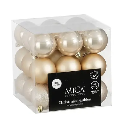Ялинкові пластикові кульки Mica Decorations компл. 27 шт, Ø 6 см, кремові