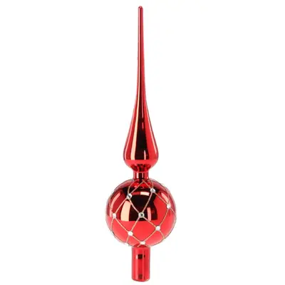 Верхівка на ялинку Chomik декорована 30 см, скло, червона