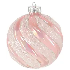 Ялинкова скляна кулька Chomik рожева рельєфна 8 см, блискітки широкі