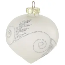 Ялинкова скляна прикраса Chomik біла з візерунком 8 см, дзига