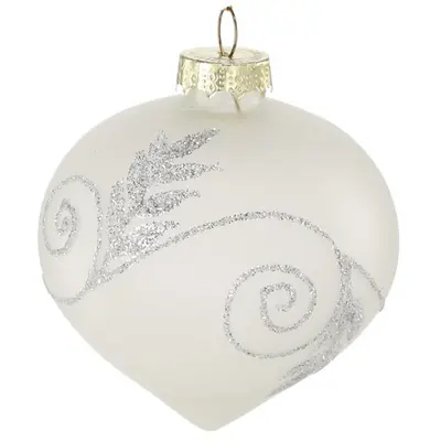 Ялинкова скляна прикраса Chomik біла з візерунком 8 см, дзига