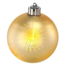 Ялинкова скляна кулька Chomik золотиста з LED підсвіткою 10 см, салют