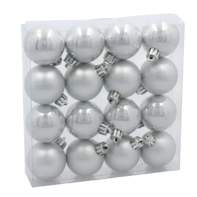 Ялинкові пластикові кульки Chomik комплект 16шт, Ø 4см, сріблясті