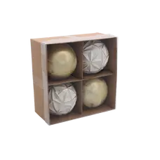 Ялинкові пластикові кульки Chomik комплект 4 шт, Ø 8 см, біло-золотисті