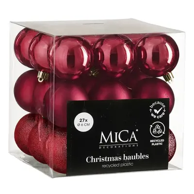 Ялинкові пластикові кульки Mica Decorations комплект 27 шт, Ø 6 см, вишневі