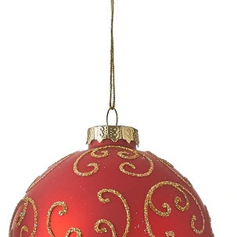 Ялинкова скляна кулька "Орнамент", 8 см., "House of Seasons", колір червоний
