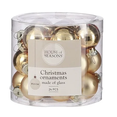 Ялинкові скляні кульки 24 шт, 2,5 см, "House of Seasons", колір золотий