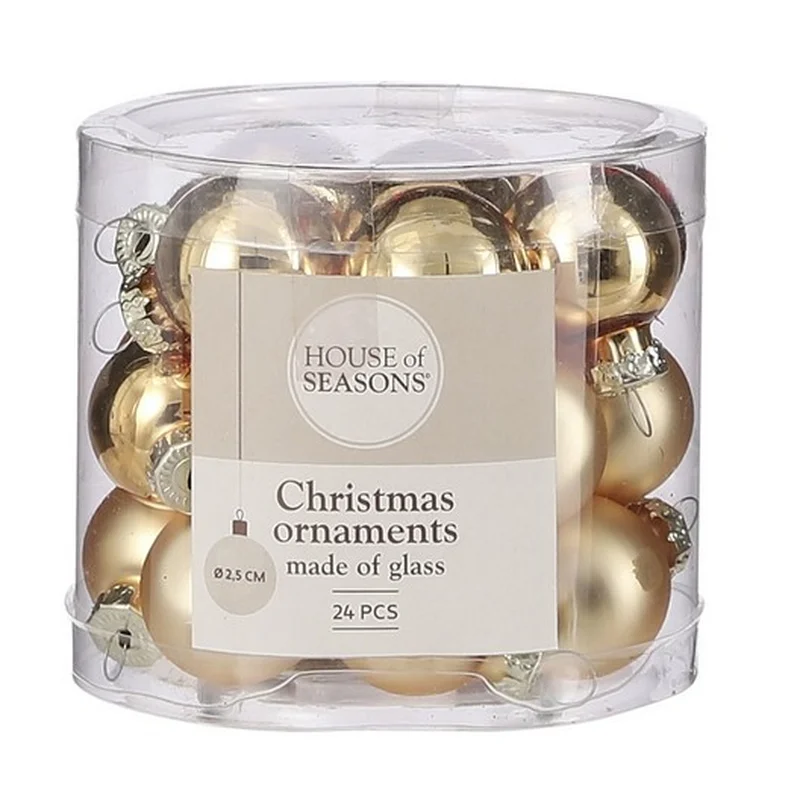Ялинкові скляні кульки 24 шт, 2,5 см, "House of Seasons", колір золотий