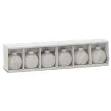 Ялинкові скляні кульки "Chomik" комплект 6 шт, Ø 4 см, білі з блискітками