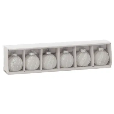 Ялинкові скляні кульки "Chomik" комплект 6 шт, Ø 4 см, білі з блискітками