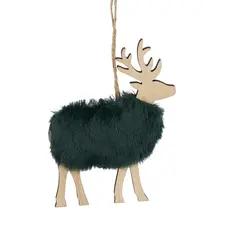 Підвіска декоративна "Олень" House of Seasons, 9 см, дерево з хутром, зелений