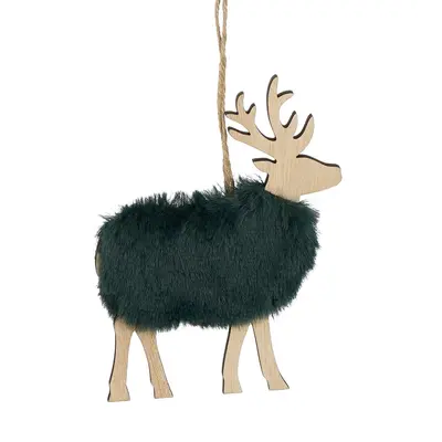Підвіска декоративна "Олень" House of Seasons, 9 см, дерево з хутром, зелений