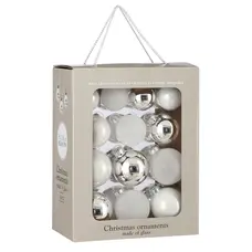 Ялинкові скляні кульки "House of Seasons" комплект 26 шт, Ø 7/6/5 см, білі