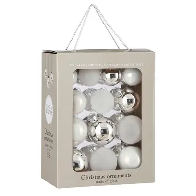 Ялинкові скляні кульки "House of Seasons" комплект 26 шт, Ø 7/6/5 см, білі