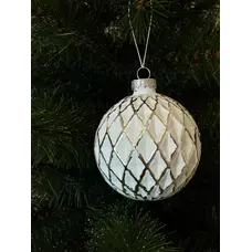 Ялинкова скляна кулька "Chomik" Ø 8 см, рельєф ромбічний, біло-срібляста