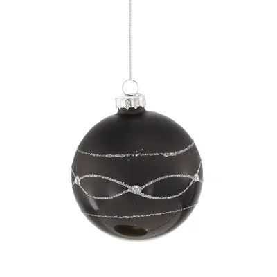 Ялинкова скляна кулька "Chomik" Ø 8 см, орнамент горизонтальний, чорна
