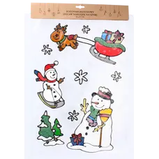 Наклейки новорічні декоративні "Сніговик з оленем" Chomik, 31х47 см