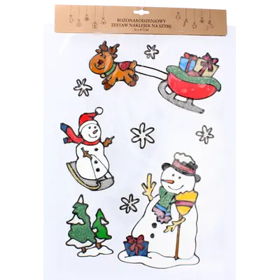 Наклейки новорічні декоративні "Сніговик з оленем" Chomik, 31х47 см