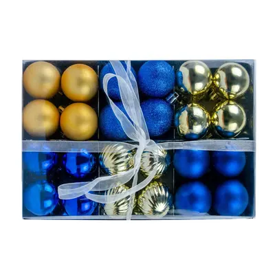 Ялинкові пластикові кульки "Jumi" комплект 48 шт, Ø 4 см, мікс синій-золотий