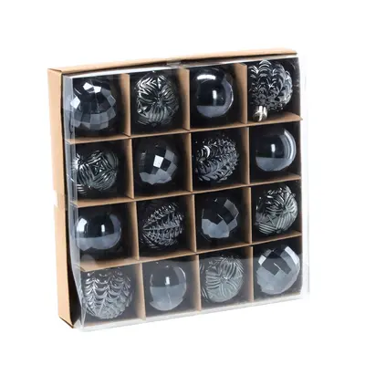 Ялинкові пластикові кульки Chomik компл. 16шт, Ø 6см, графіт