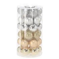 Ялинкові скляні кульки Chomik компл. 36шт, Ø 4 см, колір мікс шампань, срібний