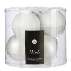 Ялинкові скляні кульки Mica Decorations компл. 6 шт, Ø 8, білі