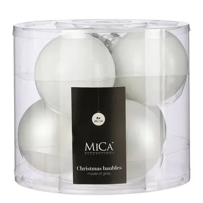 Ялинкові скляні кульки Mica Decorations компл. 6 шт, Ø 8, білі