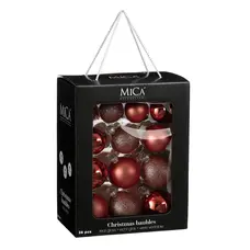 Ялинкові скляні кульки Mica Decorations компл. 26 шт, Ø 7/6/5 см, вишневі