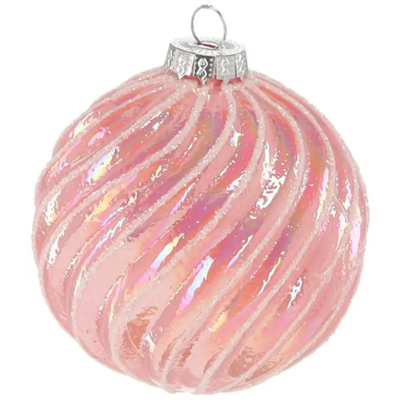 Ялинкова скляна кулька Chomik рожева рельєфна 8 см, хвиля рельєф