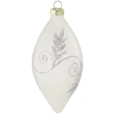 Ялинкова скляна прикраса Chomik біла з візерунком 8 см, овал