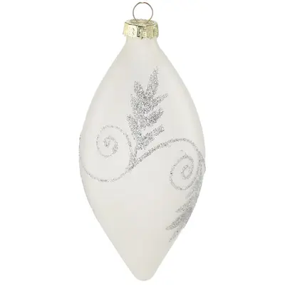 Ялинкова скляна прикраса Chomik біла з візерунком 8 см, овал