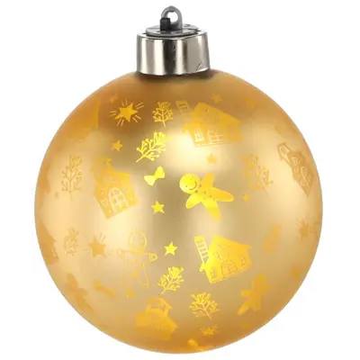 Ялинкова скляна кулька Chomik золотиста з LED підсвіткою 10 см, будинок
