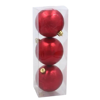 Ялинкові пластикові кульки Chomik комплект 3шт, Ø 8см, червоні