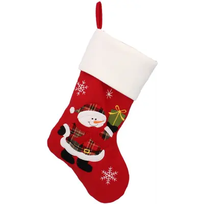 Шкарпетка новорічна декоративна Chomik 45 см, червона, Сніговик