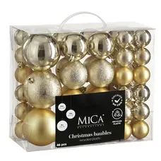 Ялинкові пластикові кульки Mica Decorations комплект 46 шт, Ø 4/6/8 см, шампань
