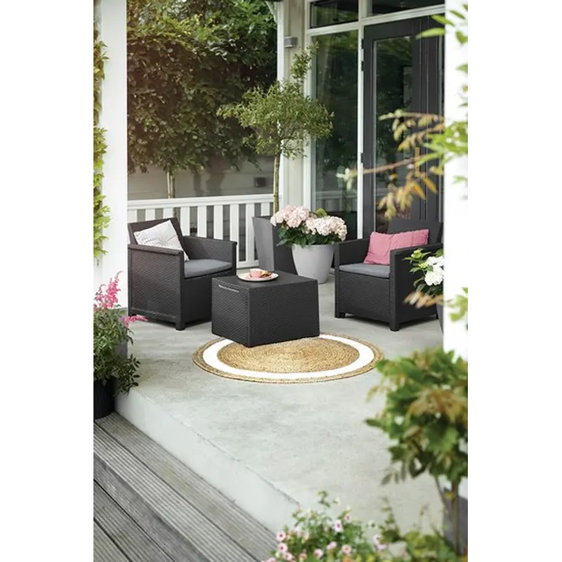 Комплект садових меблів Keter Emma balcony set, стіл-скриня, сірий Комплект садових меблів Keter Emma balcony set, стіл-скриня, сірий