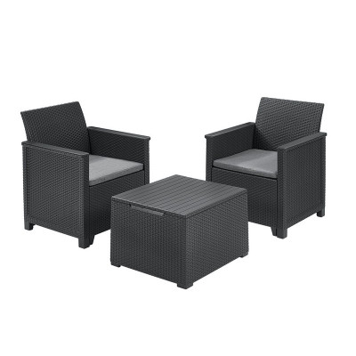 Комплект садових меблів Keter Emma balcony set, стіл-скриня, сірий