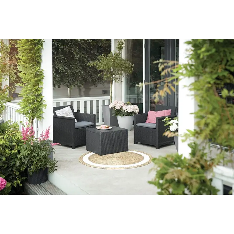 Комплект садових меблів Keter Emma balcony set, стіл-скриня, сірий Комплект садових меблів Keter Emma balcony set, стіл-скриня, сірий