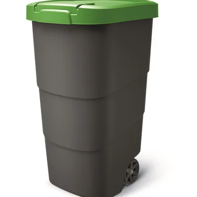 Бак для сміття Prosperplast Wheeler 110 л, антрацит, зелена кришка