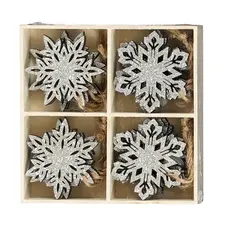 Прикраси новорічні підвісні "Cніжинки" House of Seasons, комплект 16 шт, дерев'яні сріблясті