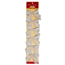 Бант декоративний текстильний Chomik, комплект 6 шт, 10 см, біло-сріблястий