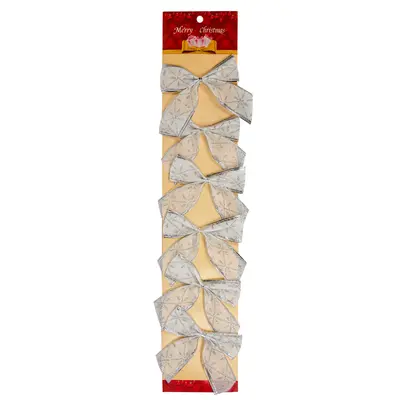 Бант декоративний текстильний Chomik, комплект 6 шт, 10 см, біло-сріблястий