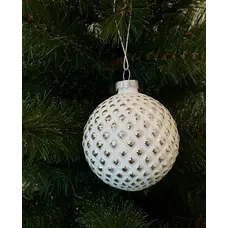 Ялинкова скляна кулька "Chomik" Ø 8 см, рельєф квадратний, біло-срібляста