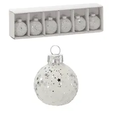 Ялинкові скляні кульки "Chomik" комплект 6 шт, Ø 4 см, білі з паєтками