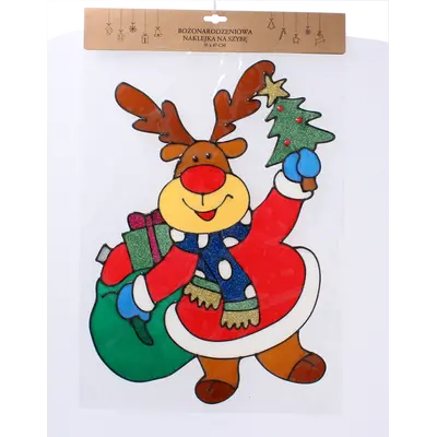 Наклейка новорічна "Олень з подарунками" Chomik, 31х47 см
