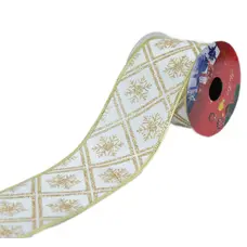 Стрічка декоративна з блискучим візерунком "Chomik" 6 см х 2,7 м, сніжинки-ромб золото в асортименті