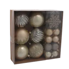 Ялинкові пластикові прикраси Chomik "Кульки, сніжинки", компл. 30шт, шампань