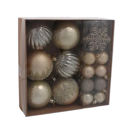 Ялинкові пластикові прикраси Chomik "Кульки, сніжинки", компл. 30шт, шампань